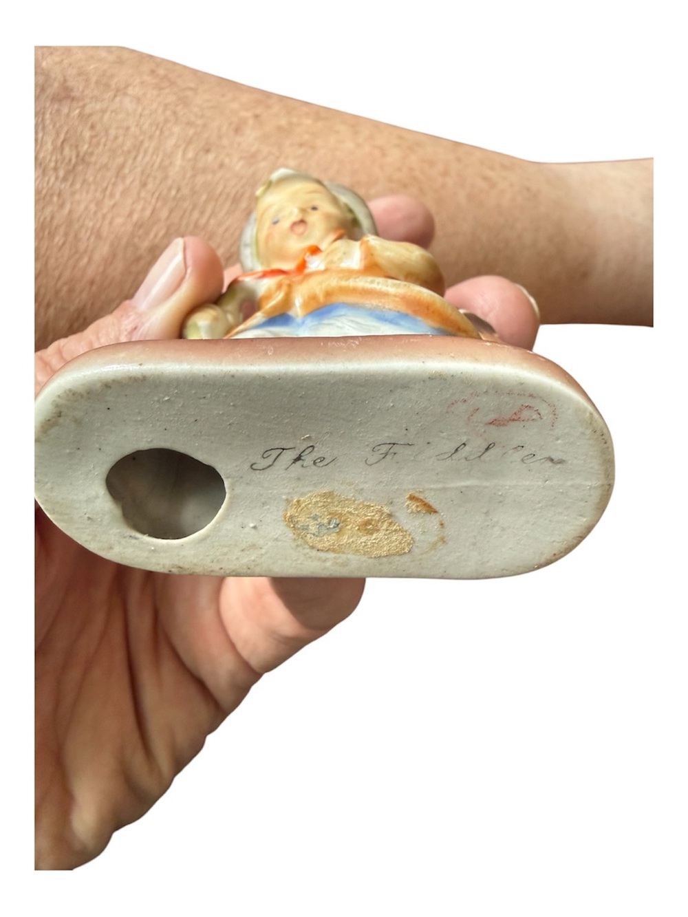 Vintage-Style Ceramic Boy Figurine in Cream, Blue and Orange “The Fiddler” - Picture 4 of 4